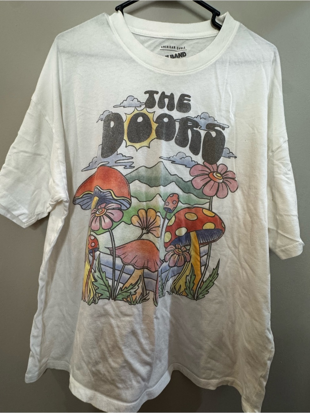 aerie White Short Sleeve Graphic Band Tee
